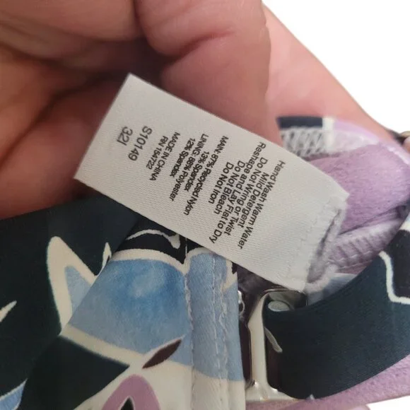 Birdsong Size 32I Bare Necessities Palm Print Underwire Wrap Tankini Swim Top - Picture 12 of 14